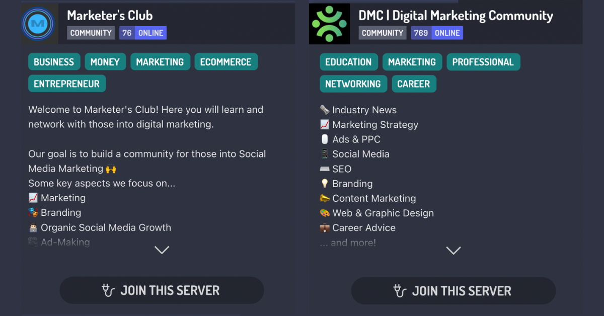 sg-online communities for lead gen example discord communities